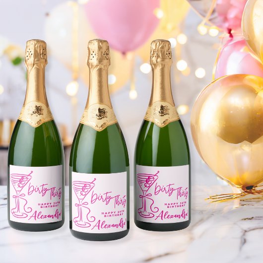 Trendy Pink Dirty Thirty 30th Birthday Sparkling Wijnetiket