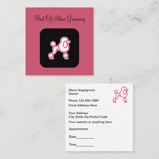 Trendy Pink Dog Grooming Appointment Vierkante Visitekaartje (Voorkant / Achterkant)