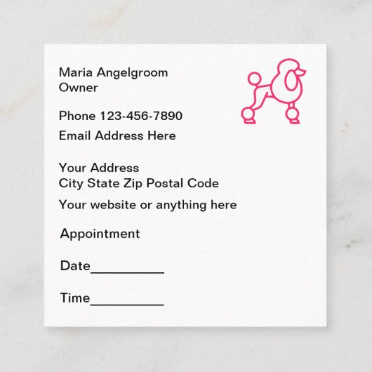 Trendy Pink Dog Grooming Appointment Vierkante Visitekaartje (Achterkant)