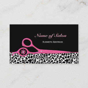 Trendy Pink en Black Leopard Hair Salon Scissors Visitekaartje