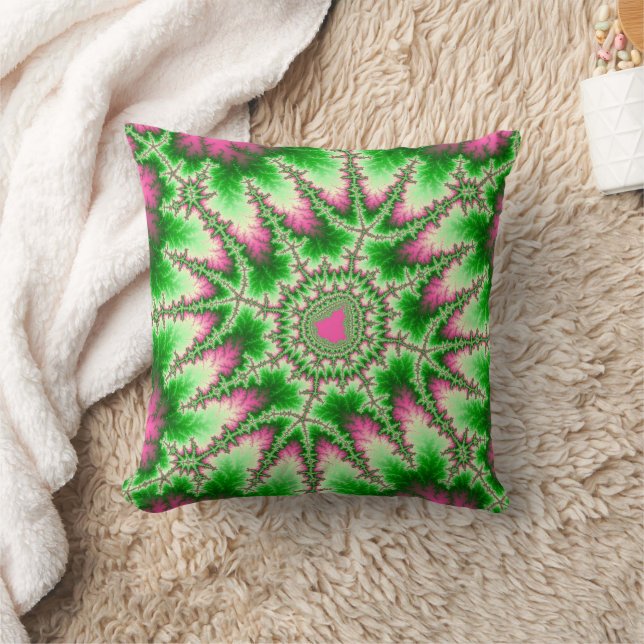 Trendy Pink en Green Fractal Kussen (Deken)