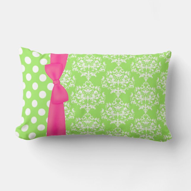 Trendy Pink en Green Monogram Designer Pillow Kussen (Voorkant)