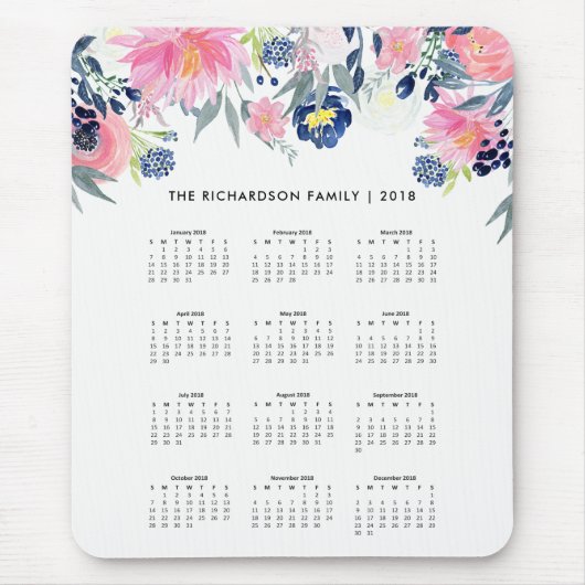 Trendy Pink en Navy Blue Floral | Agenda 2018 Muismat (Voorkant)
