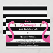 Trendy Pink Flamingo 21st Birthday Party Invite Kaart (Voorkant / Achterkant)