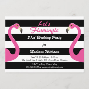 Trendy Pink Flamingo 21st Birthday Party Invite Kaart