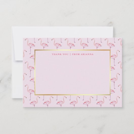 Trendy Pink Flamingos en Faux Gold Bedankkaart (Voorkant)