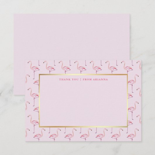 Trendy Pink Flamingos en Faux Gold Bedankkaart (Voorkant / Achterkant)