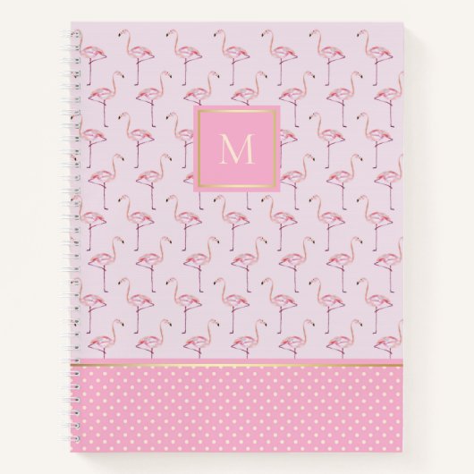Trendy Pink Flamingos en Stippen met monogram Notitieboek (Voorkant)