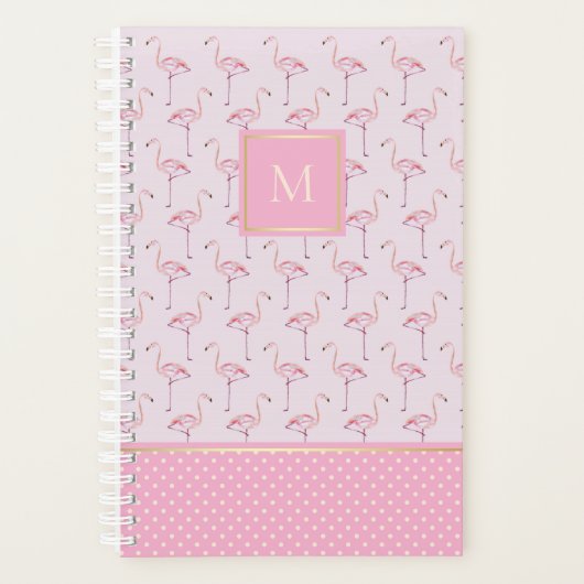 Trendy Pink Flamingos en Stippen met monogram Planner (Voorkant)