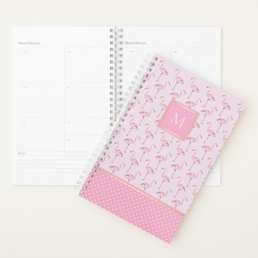 Trendy Pink Flamingos en Stippen met monogram Planner (Display)