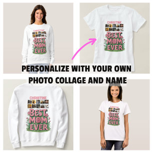 Trendy Pink Floral 10 Fotocollage en naam T-shirt