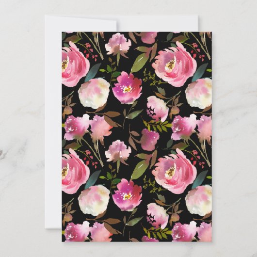 Trendy Pink Floral Gold Glitter Graduation Party Kaart (Achterkant)