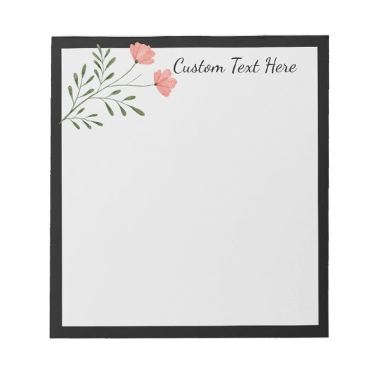 Trendy Pink Floral Roos Flower Black Border Notitieblok (Voorkant)