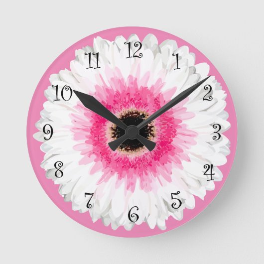  "Trendy Pink Flower Wall Declokken" Ronde Klok (Voorkant)
