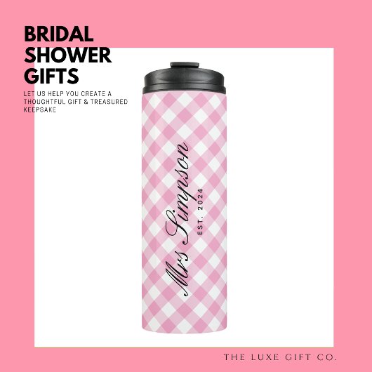 Trendy Pink Gingham Bride to be Gift Tumbler Thermosbeker