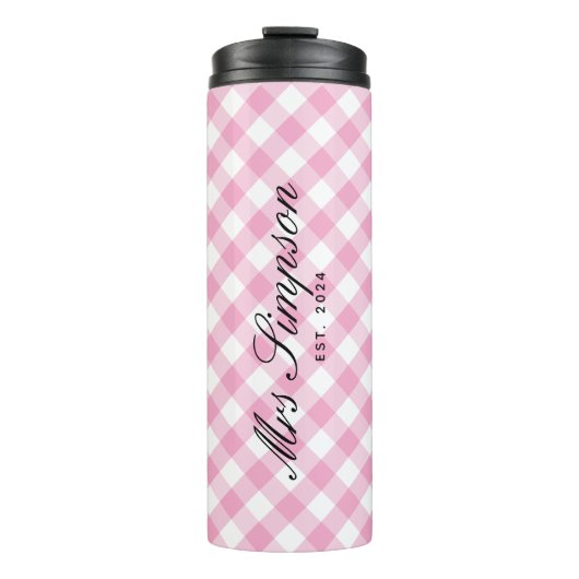 Trendy Pink Gingham Bride to be Gift Tumbler Thermosbeker (Voorkant)