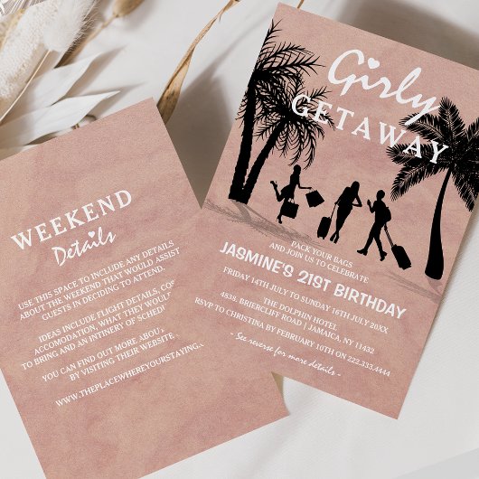 Trendy Pink Girly Getaway Birthday Weekend Kaart