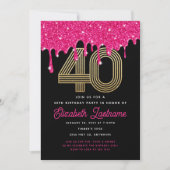 Trendy Pink Glitter Drip 40th Birthday Invitation Kaart (Voorkant)