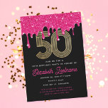 Trendy Pink Glitter Drip 50th Birthday Invitation Kaart<br><div class="desc">Viel met deze trendy glitter drip geïnspireerd op de 50e verjaardag uitnodigingen.</div>