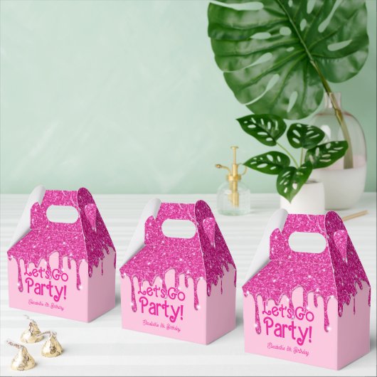 Trendy Pink Glitter Let's Go Party Verjaardag Bedankdoosjes (Meervoudige)
