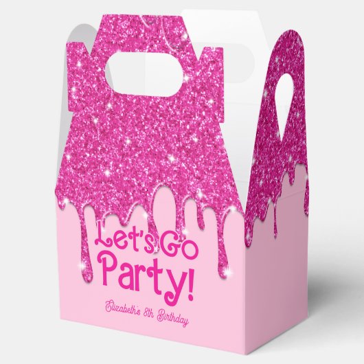 Trendy Pink Glitter Let's Go Party Verjaardag Bedankdoosjes (Geopend)