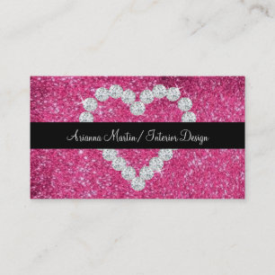 Trendy Pink Glitter Sparkly Diamond Heart Visitekaartje