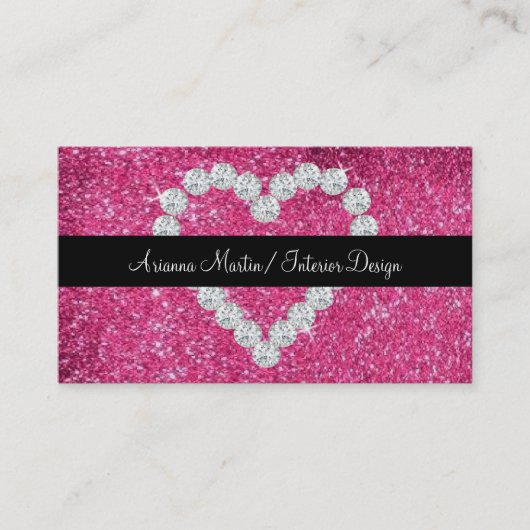 Trendy Pink Glitter Sparkly Diamond Heart Visitekaartje (Voorkant)
