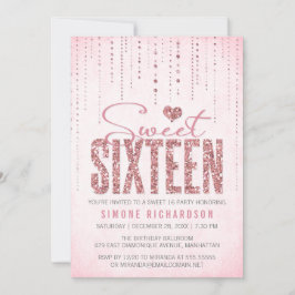 Trendy Pink Glitter Sweet 16 Party Kaart