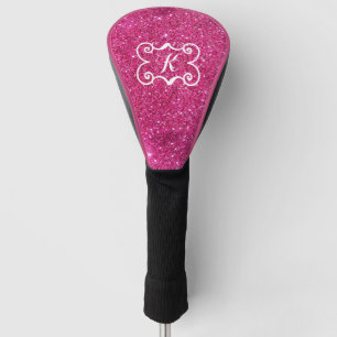 Trendy Pink Glitter White Monogram Aangepast Golfheadcover