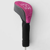Trendy Pink Glitter White Monogram Aangepast Golfheadcover (Schuin)