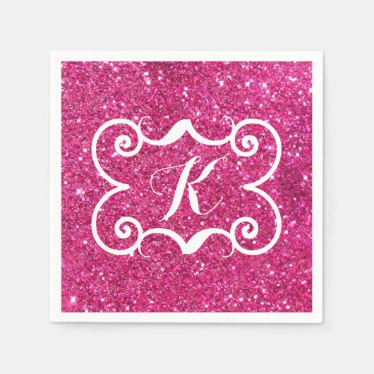 Trendy Pink Glitter White Monogram Aangepast Servet (Voorkant)