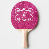 Trendy Pink Glitter White Monogram Aangepast Tafeltennisbatje (Voorkant)
