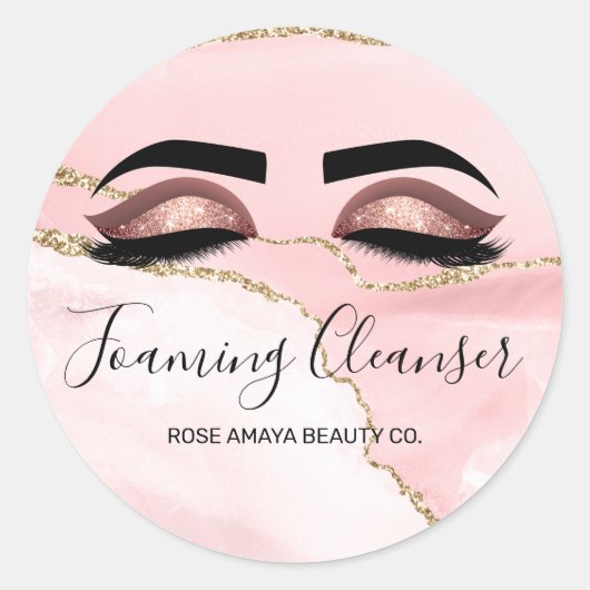 Trendy Pink Gold Glitter Agate Marble Lash Shampoo Ronde Sticker (Voorkant)
