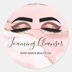 Trendy Pink Gold Glitter Agate Marble Lash Shampoo Ronde Sticker