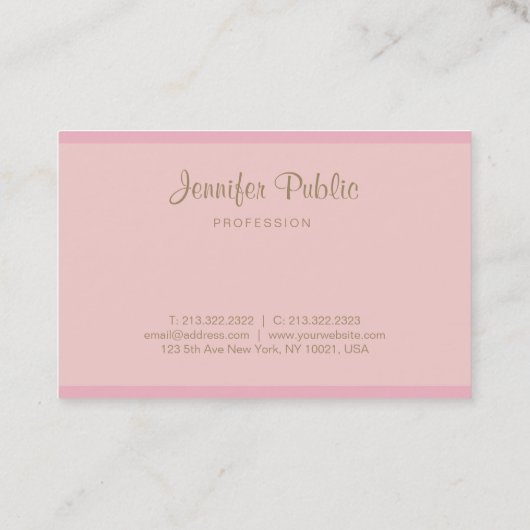 Trendy Pink Gold Hand Script Modern Elegant Plain Visitekaartje (Achterkant)