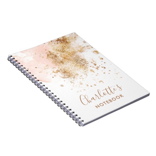 Trendy Pink Gold Name Script Monogram Elegant Notitieboek (Rechterzijde)