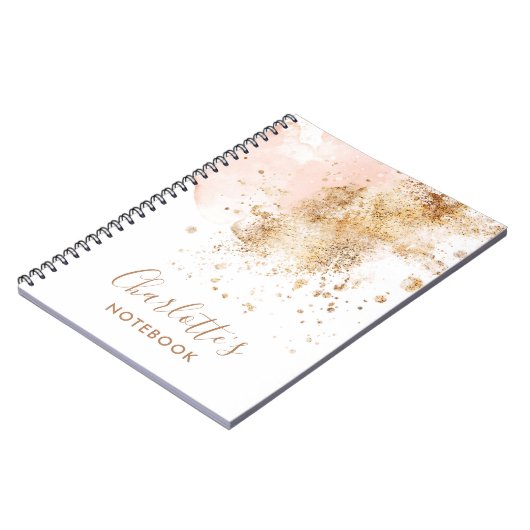 Trendy Pink Gold Name Script Monogram Elegant Notitieboek (Linkerzijde)