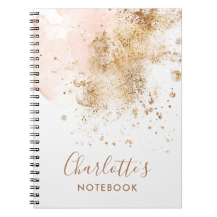 Trendy Pink Gold Name Script Monogram Elegant Notitieboek