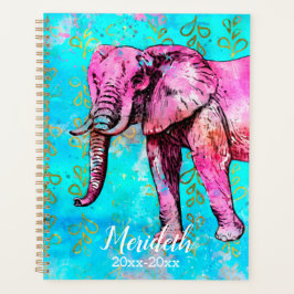 Trendy Pink Gold Turquoise Elephant School Jaar Planner