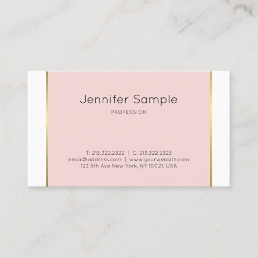 Trendy Pink Gold White elegant grafisch ontwerp Visitekaartje (Voorkant)