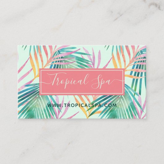 Trendy Pink & Green Waterverf Tropical Palm Leaf Visitekaartje (Voorkant)