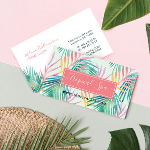 Trendy Pink & Green Waterverf Tropical Palm Leaf Visitekaartje