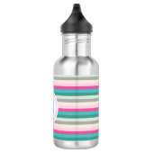Trendy Pink Grey and Blauwgroen Striped Monogram Waterfles (Rechts)