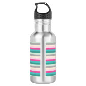 Trendy Pink Grey and Blauwgroen Striped Monogram Waterfles (Achterkant)
