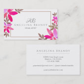 Trendy Pink & Grey Waterverf Floral Visitekaartje (Voorkant / Achterkant)