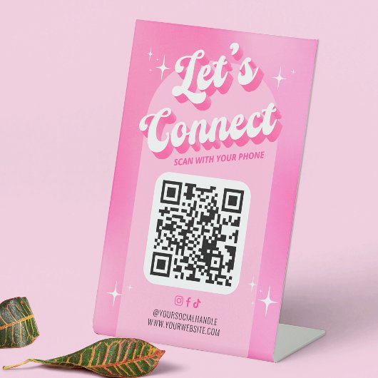 Trendy Pink Groovy Laten we scanbare QR-code aansl Reclamebord Met Voetstuk
