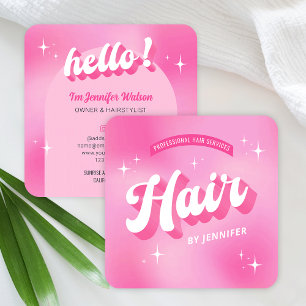 Trendy Pink Haarstylist Salon Retro Groovy Hair Vierkante Visitekaartje