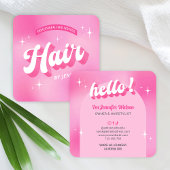 Trendy Pink Haarstylist Salon Retro Groovy Hair Vierkante Visitekaartje