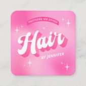 Trendy Pink Haarstylist Salon Retro Groovy Hair Vierkante Visitekaartje (Voorkant)