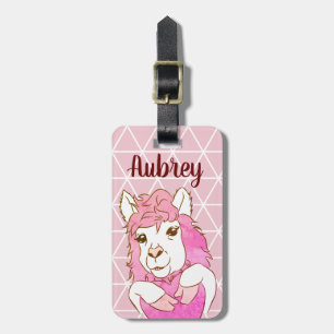Trendy Pink Heart Llama Bagagelabel